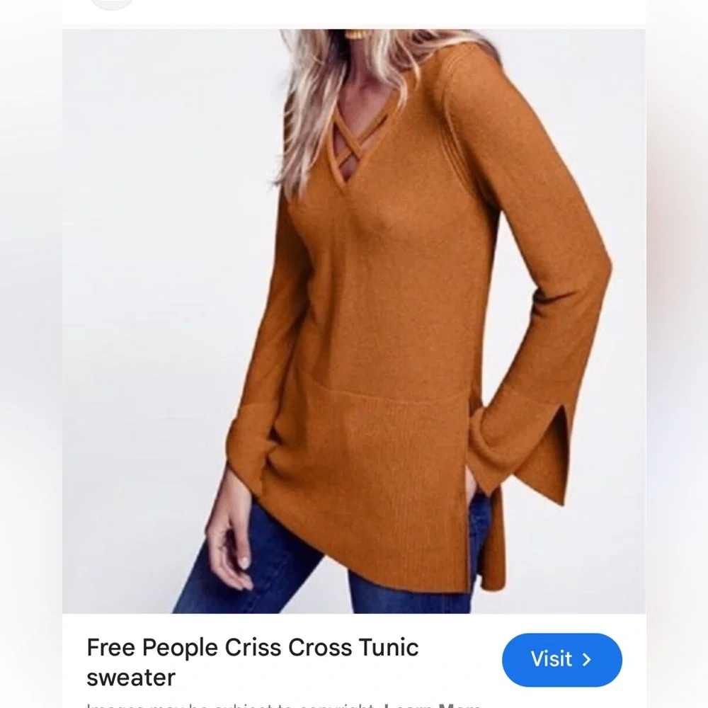 Free People criss cross tunic length Sweater with Side Slits